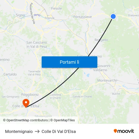 Montemignaio to Colle Di Val D'Elsa map