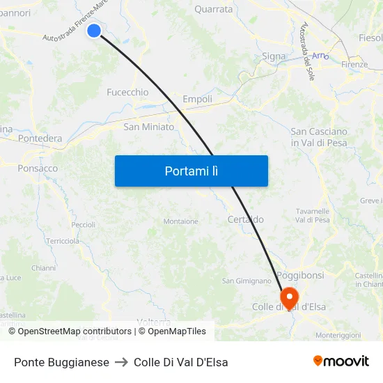 Ponte Buggianese to Colle Di Val D'Elsa map