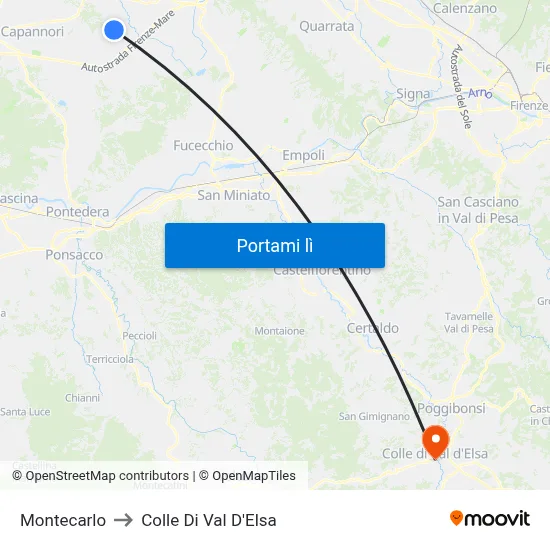 Montecarlo to Colle Di Val D'Elsa map
