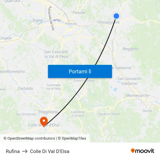 Rufina to Colle Di Val D'Elsa map