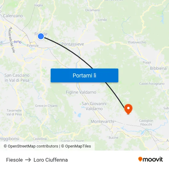 Fiesole to Loro Ciuffenna map