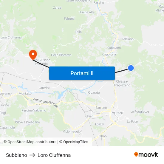 Subbiano to Loro Ciuffenna map