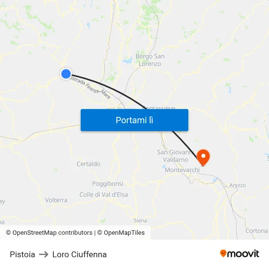 Pistoia to Loro Ciuffenna map