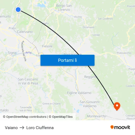 Vaiano to Loro Ciuffenna map