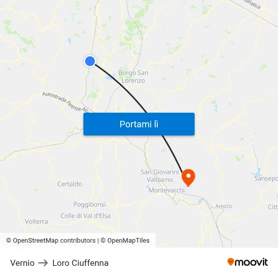 Vernio to Loro Ciuffenna map