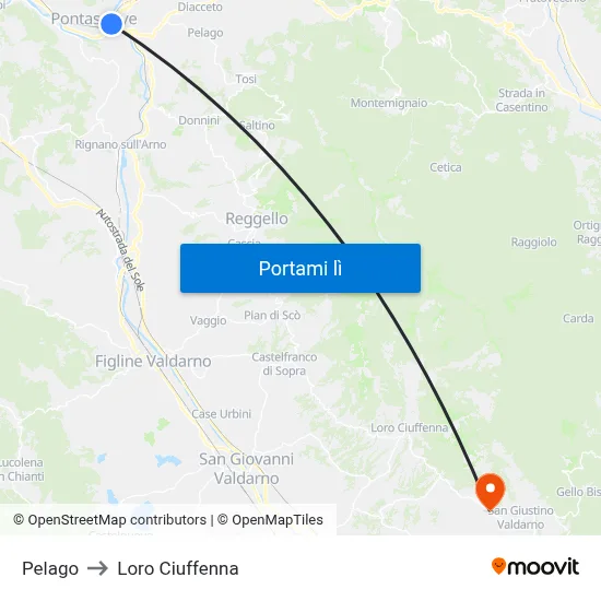 Pelago to Loro Ciuffenna map