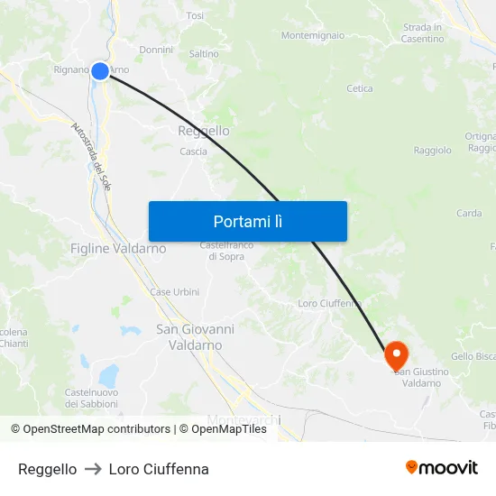 Reggello to Loro Ciuffenna map