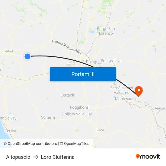 Altopascio to Loro Ciuffenna map