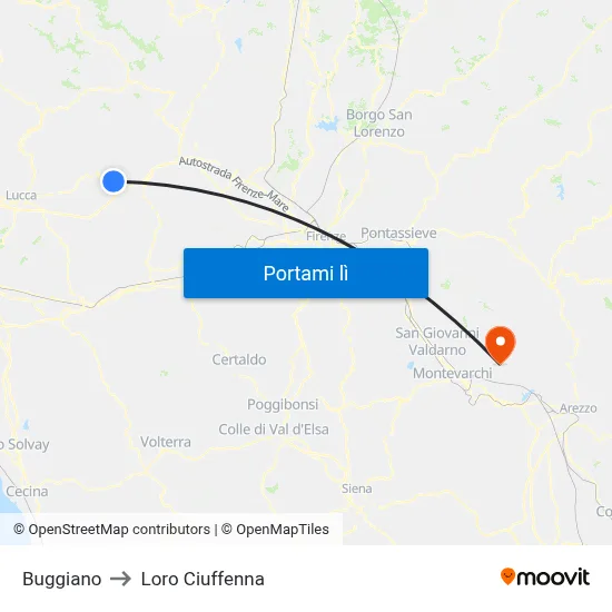 Buggiano to Loro Ciuffenna map