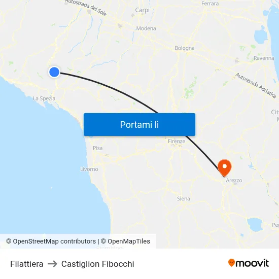 Filattiera to Castiglion Fibocchi map