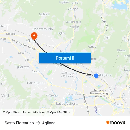 Sesto Fiorentino to Agliana map