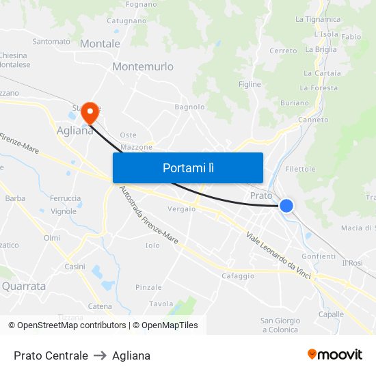 Prato Centrale to Agliana map