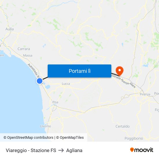 Viareggio Stazione FS to Agliana map