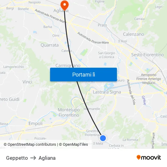 Geppetto to Agliana map