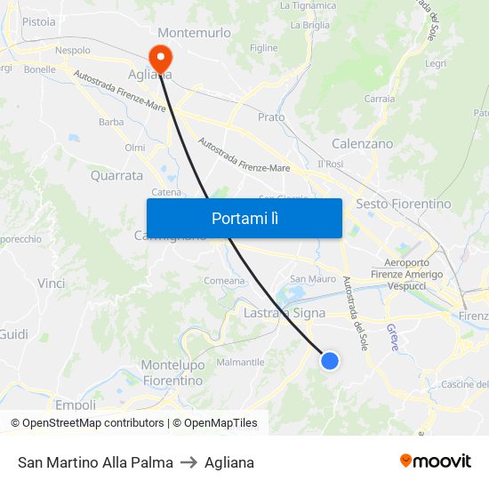 San Martino Alla Palma to Agliana map