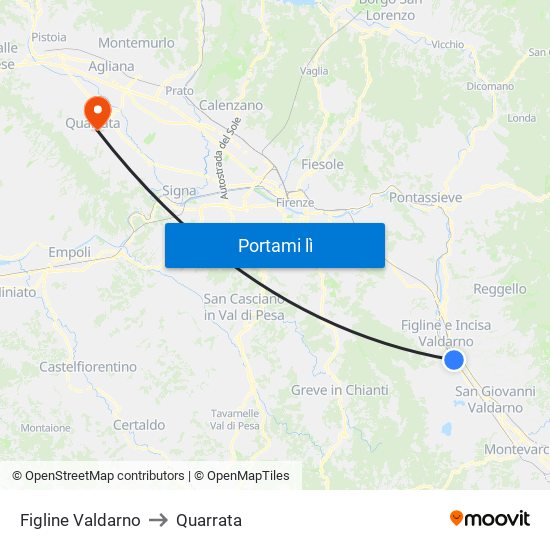 Figline Valdarno to Quarrata map