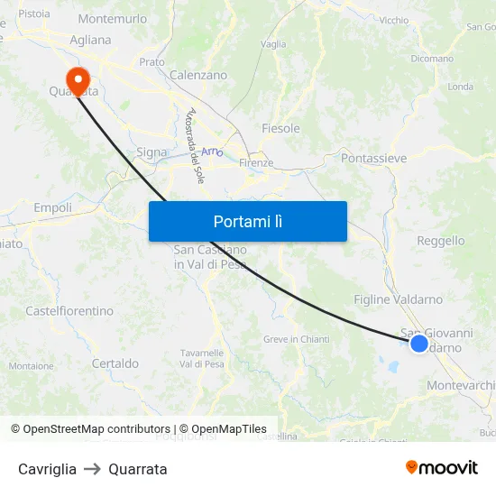 Cavriglia to Quarrata map