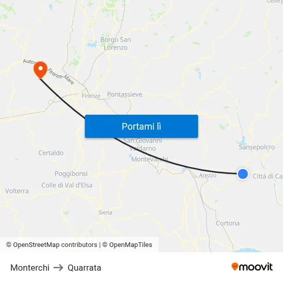 Monterchi to Quarrata map
