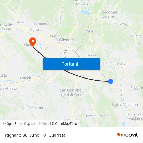 Rignano Sull'Arno to Quarrata map