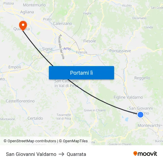 San Giovanni Valdarno to Quarrata map