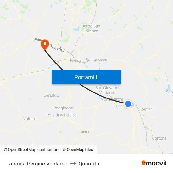 Laterina Pergine Valdarno to Quarrata map