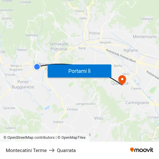 Montecatini Terme to Quarrata map