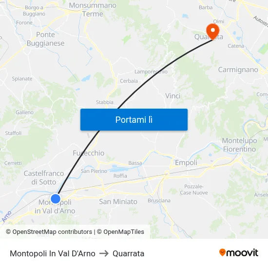 Montopoli In Val D'Arno to Quarrata map
