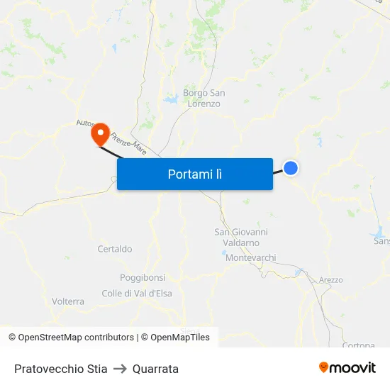 Pratovecchio Stia to Quarrata map