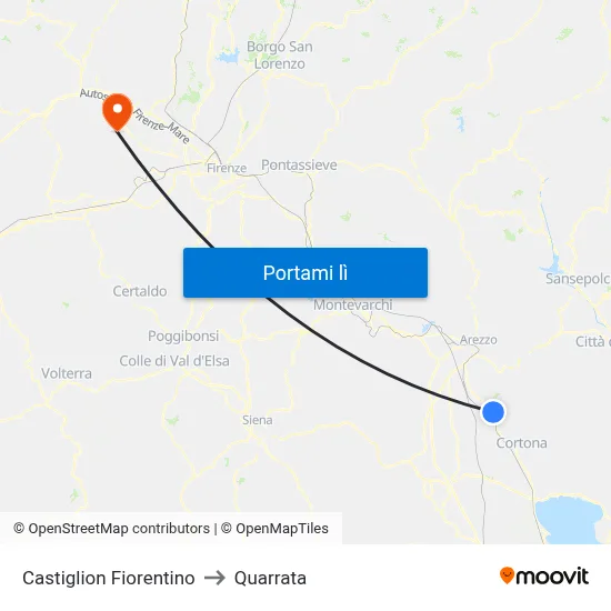 Castiglion Fiorentino to Quarrata map