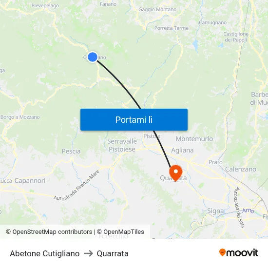 Abetone Cutigliano to Quarrata map