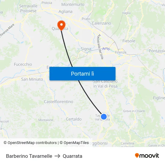 Barberino Tavarnelle to Quarrata map