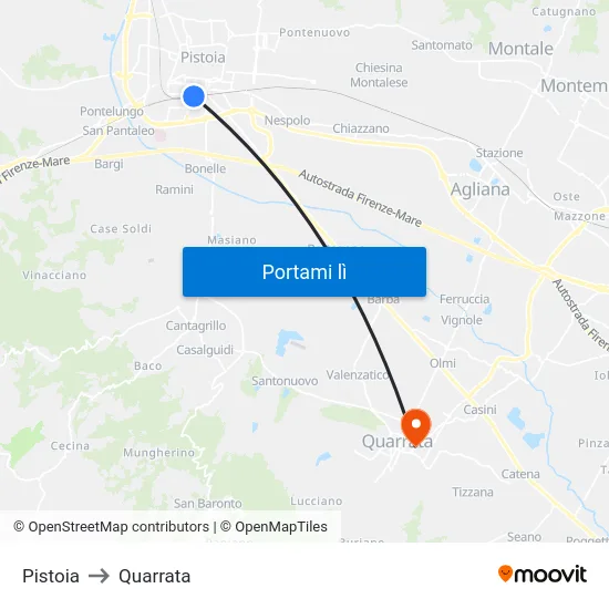 Pistoia to Quarrata map