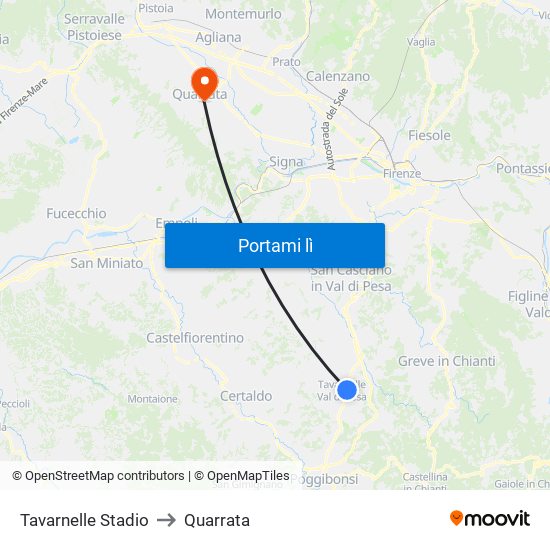 Tavarnelle Stadio to Quarrata map