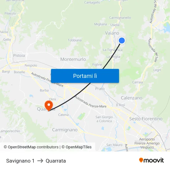 Savignano 1 to Quarrata map