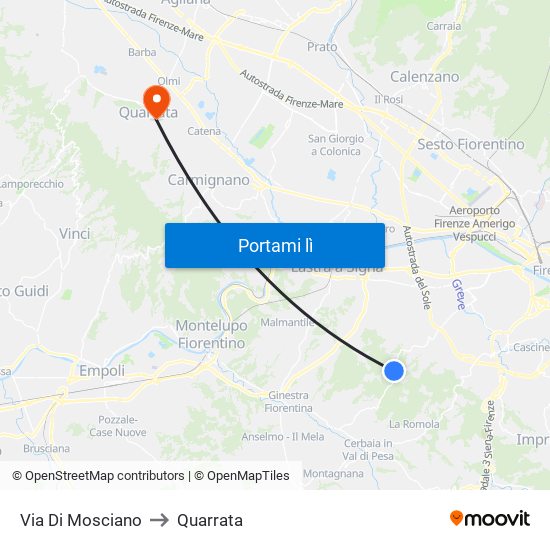 Via Di Mosciano to Quarrata map