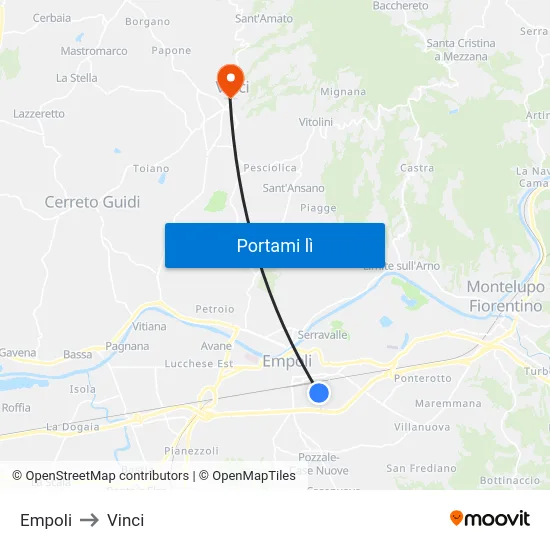 Empoli to Vinci map