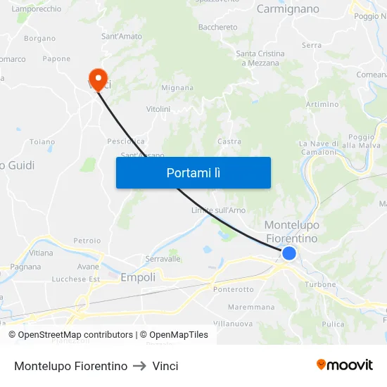 Montelupo Fiorentino to Vinci map