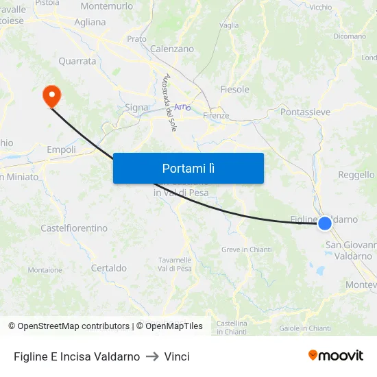 Figline E Incisa Valdarno to Vinci map