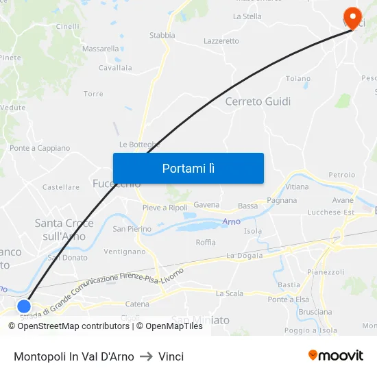 Montopoli In Val D'Arno to Vinci map