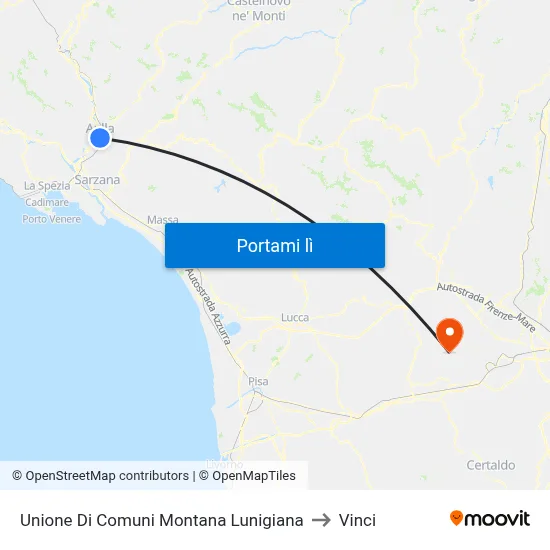 Unione Di Comuni Montana Lunigiana to Vinci map