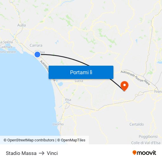 Stadio Massa to Vinci map