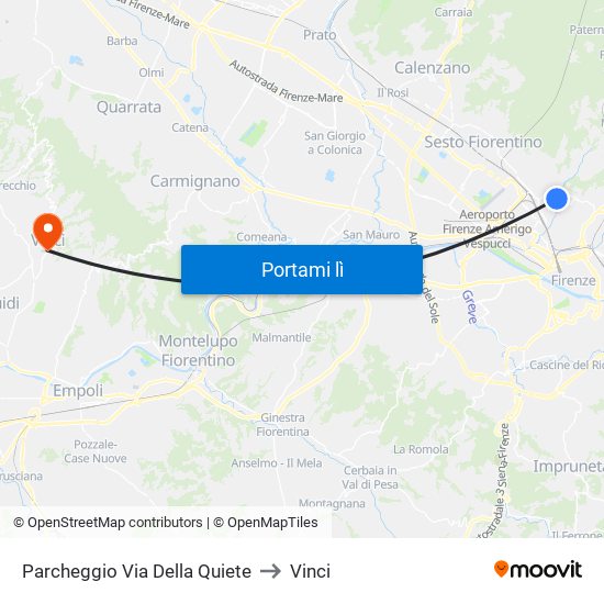 Parcheggio Via Della Quiete to Vinci map