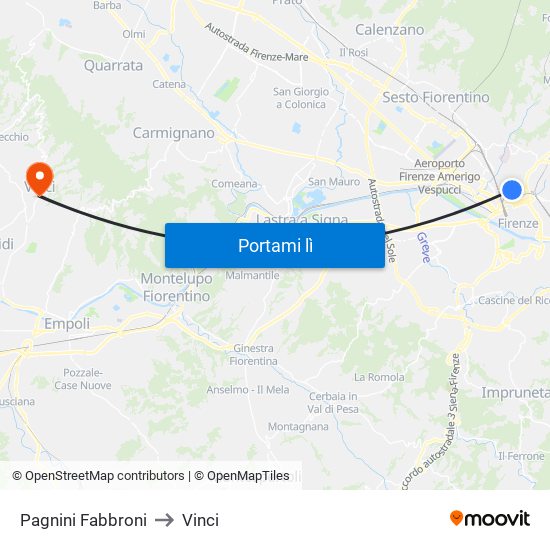 Pagnini Fabbroni to Vinci map