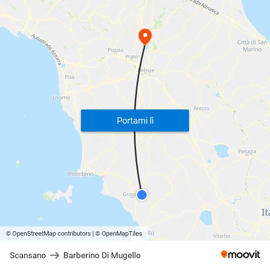 Scansano to Barberino Di Mugello map