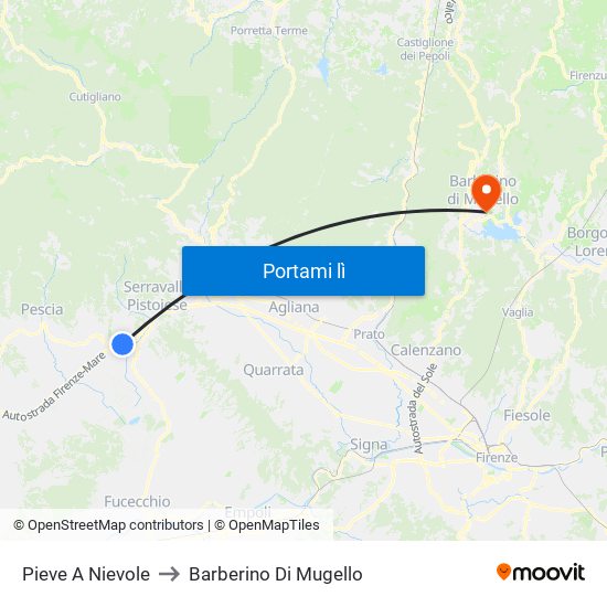 Pieve A Nievole to Barberino Di Mugello map