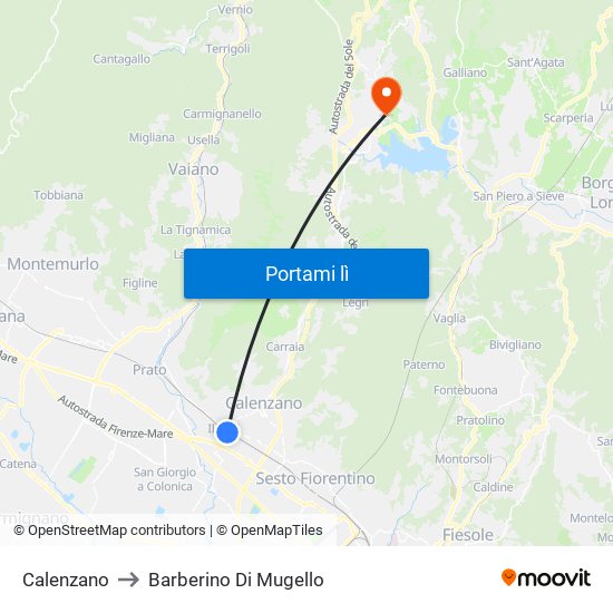 Calenzano to Barberino Di Mugello map