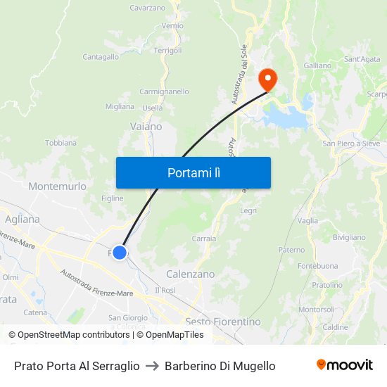 Prato Porta Al Serraglio to Barberino Di Mugello map