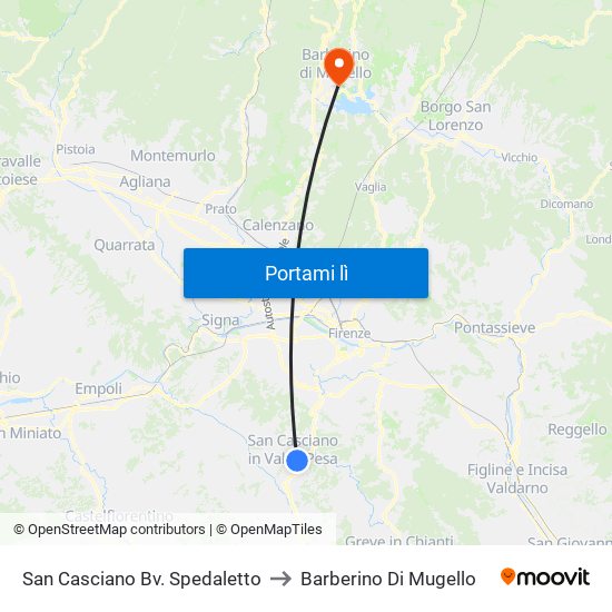 San Casciano Bv. Spedaletto to Barberino Di Mugello map