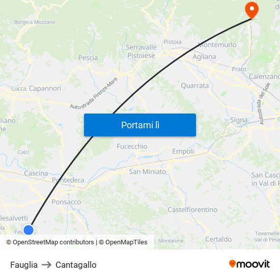 Fauglia to Cantagallo map