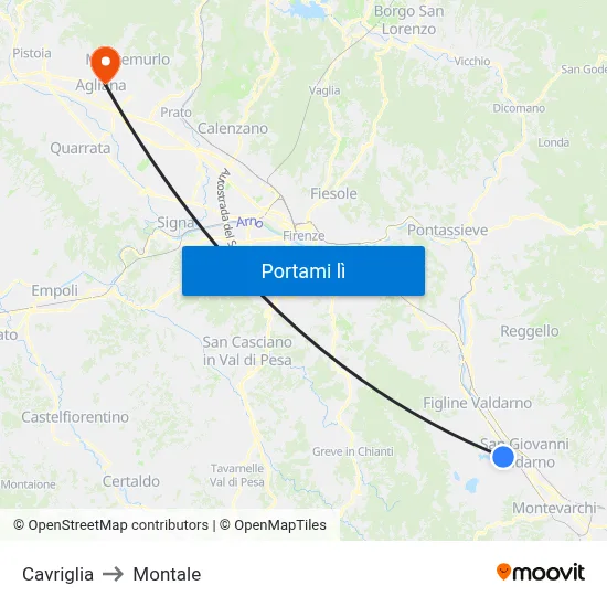 Cavriglia to Montale map